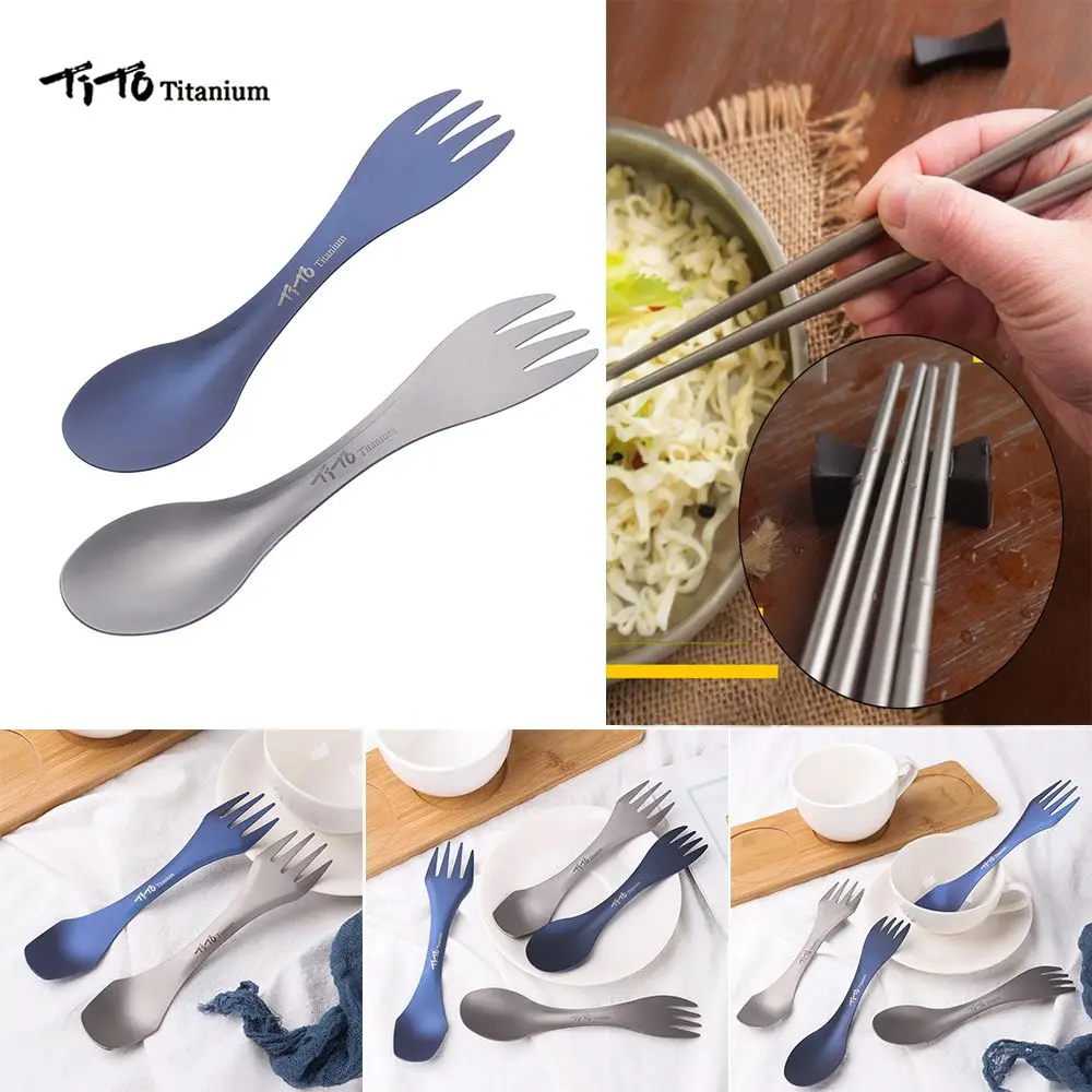 Environmental Portable EDC Camping Tool Pure Titanium Cookware Outdoor Picnic Accessories Long Handle Spoon Cutlery Fork