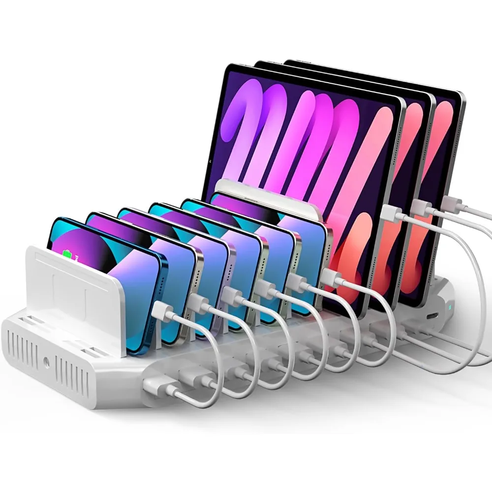 

Зарядная станция USB C, 120 Вт, 10 портов, органайзер для зарядки типа C для нескольких устройств, iPhone, смартфонов, планшетов, поддержек