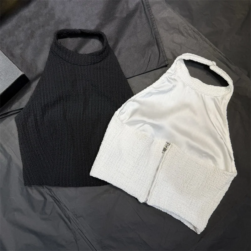 Women's vest New elastic slim fit sleeveless top for summer 2026 Hanging neck and exposed back women's corse tanks top Crop top