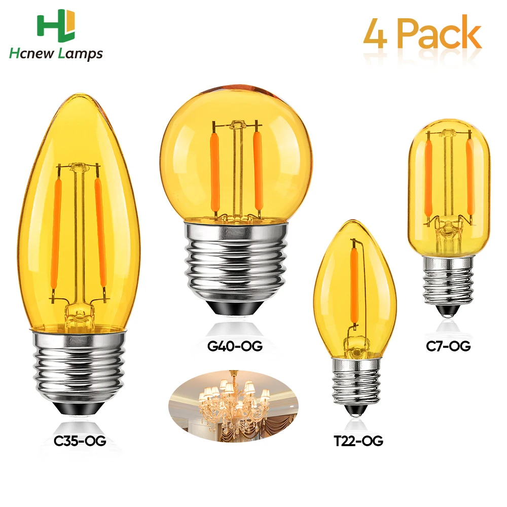 

4pcs/lot Retro LED Spiral Filament Light Bulb 220V Edison Amber Orange Glass G40 T22 C7 C35 Vintage Edison Lamp Replacement Bulb