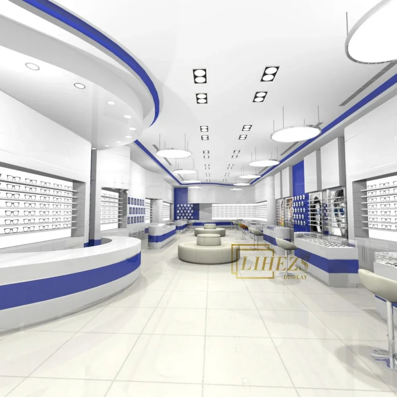 custom.Best Shop Modern Furniture Optical Showroom Cabinet Wall Mounted Eyewear Glasses Display Stand Interior view 4
