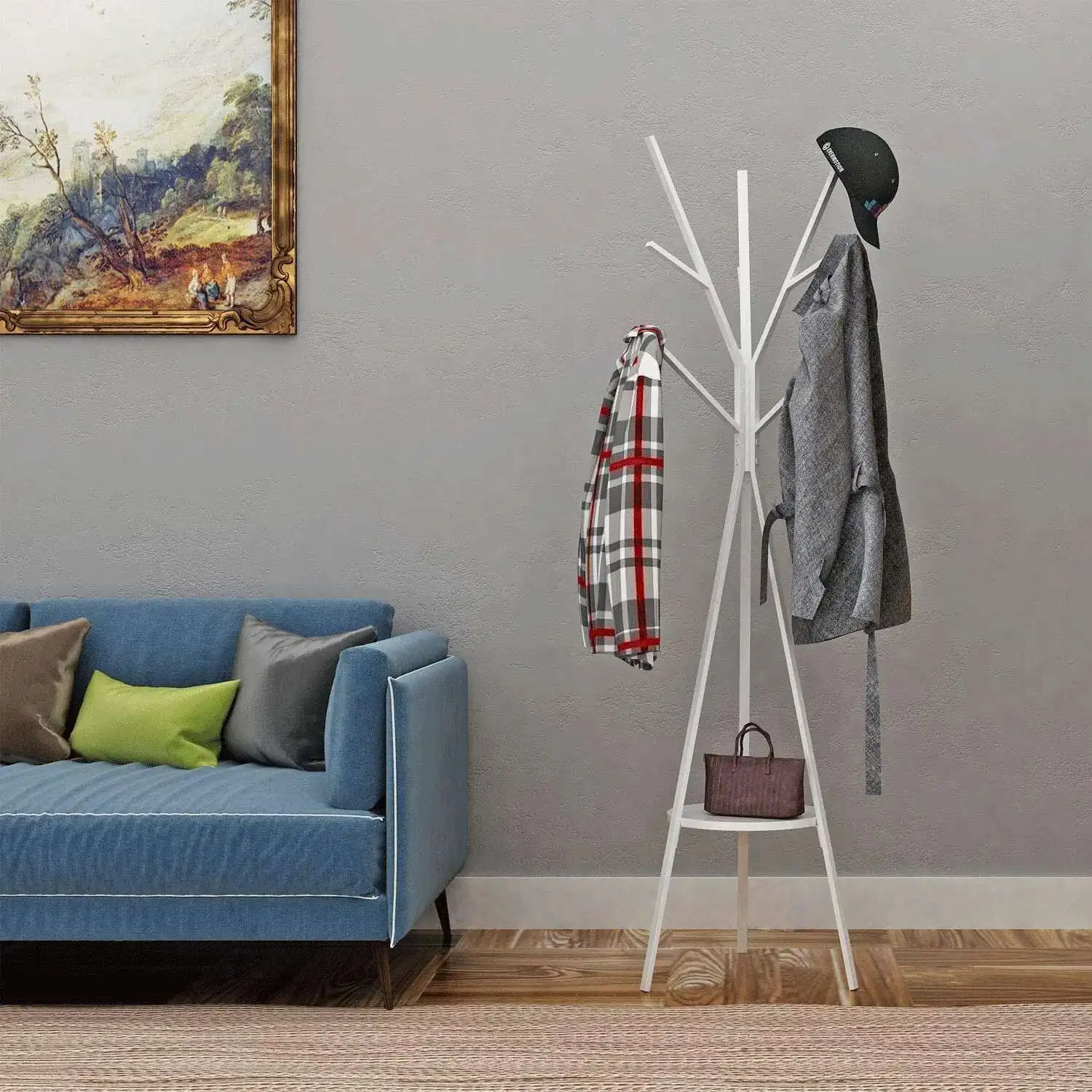 

Formwell Coat Rack Hat Free Standing Display Hall Tree Metal Hat Hanger Garment Storage Holder with 9 Hooks for Clothes Hat