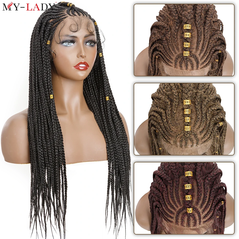 

My-Lady 26inch Synthetic Lace Front Wig Box Braided Straight Hair Cornrow Braids Lace Wigs Baby Hair Frontal Afro Brazilian Wigs