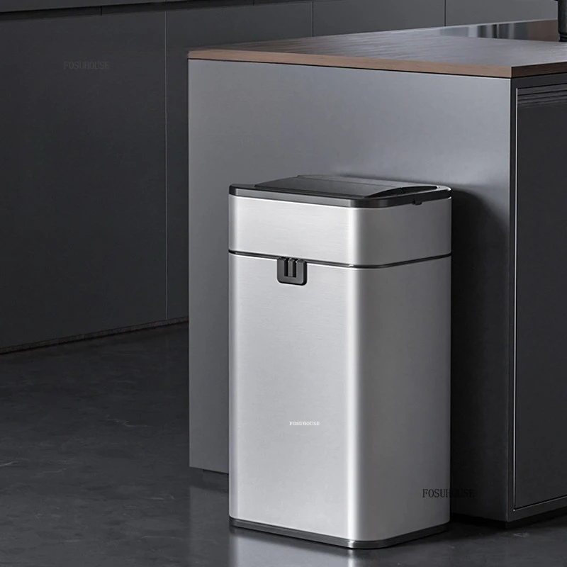 Nordic Smart Induction Waste Bins with LidMinimalist Kitchen Garbage Cube Office Smart Trash Bin  Household Bathroom Trash Can K