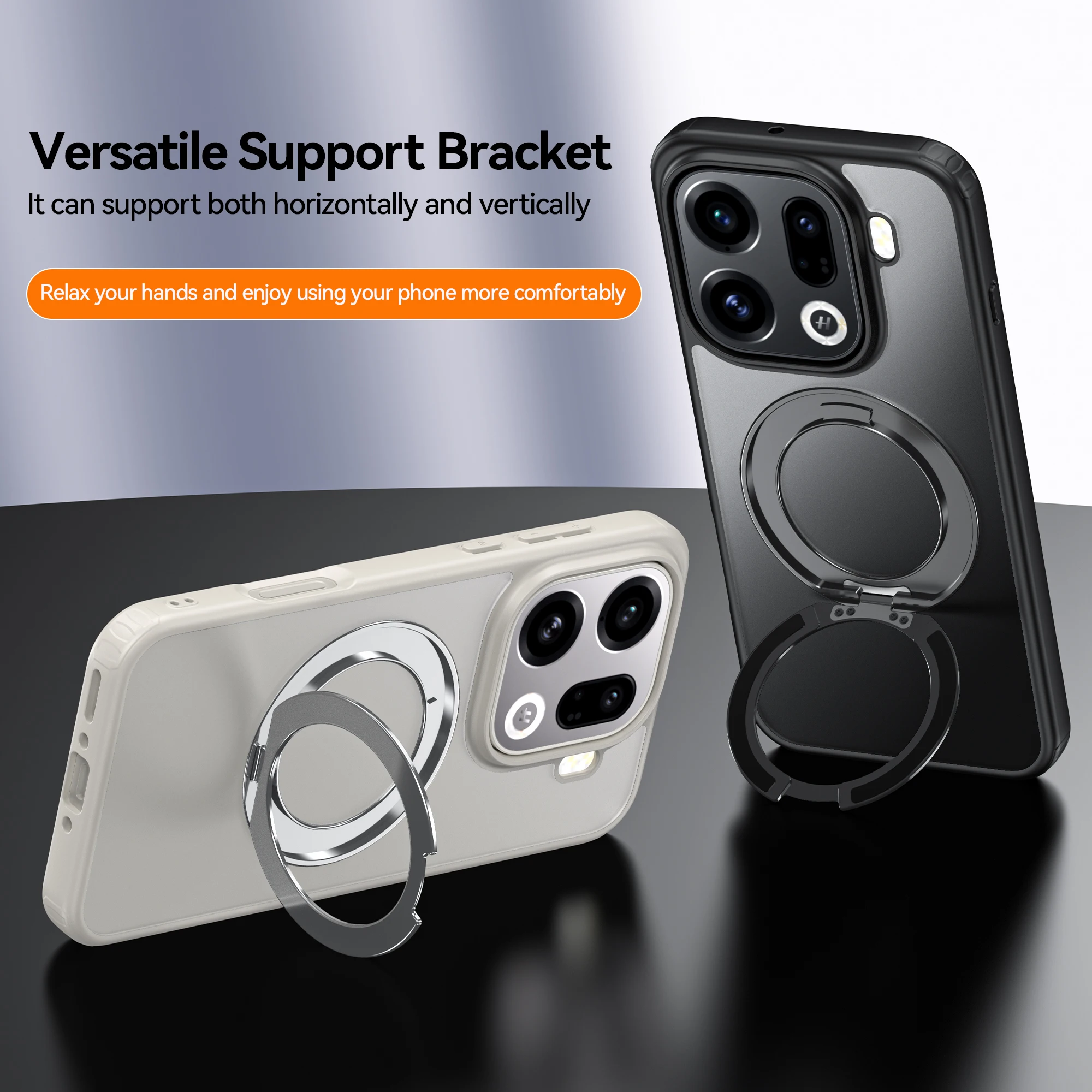 

For OPPO Find X9 Pro Magnetic Case 360° Rotating Ring Stand for Wireless Charging Matte Yellowing TPU Protective Cover