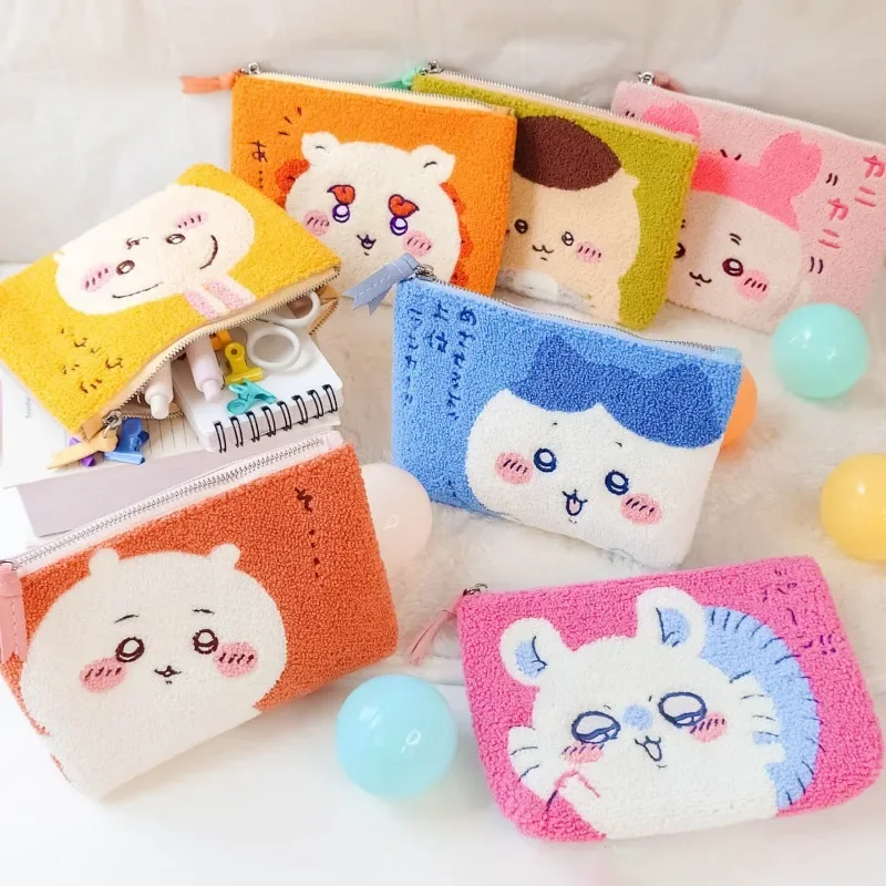 Chikawa Towel Cosmetic Bag Embroidered Zipper Anime Kawaii Cartoon Hachiware Usagi Student Stationery Miscellaneous Storage Bag