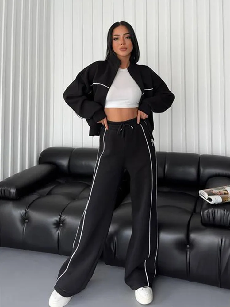 New 2 Piece Sets Women Outfit Casual Pant Set Sportswear Long Sleeve Cardigan Lace Up Clothing Two Piece Suits Zipper Sweatshirt