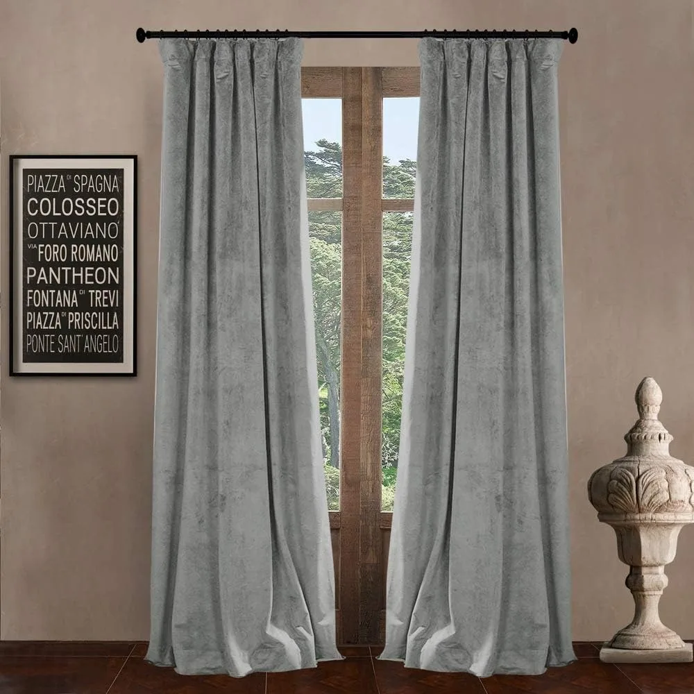 

Pinch Pleated Lined Blackout Curtains Long, Luxury Velvet Weighted Thermal Window Curtains Panels Drapes