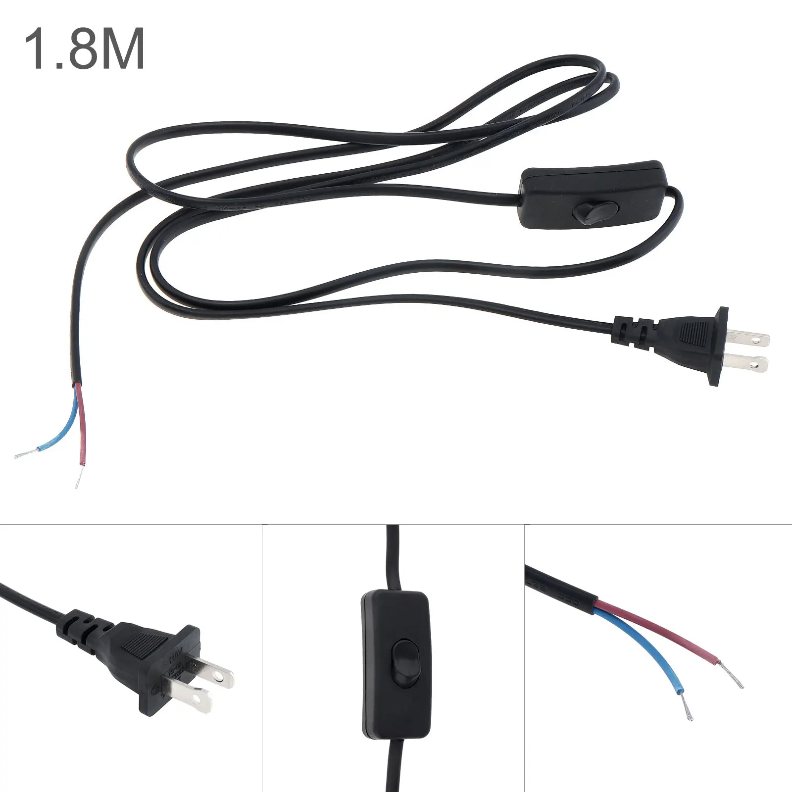 

303 Button Switch Plug Wire with 1.8m Line Length Power Cord Universal for Desk Lamps and Other Household Lamps