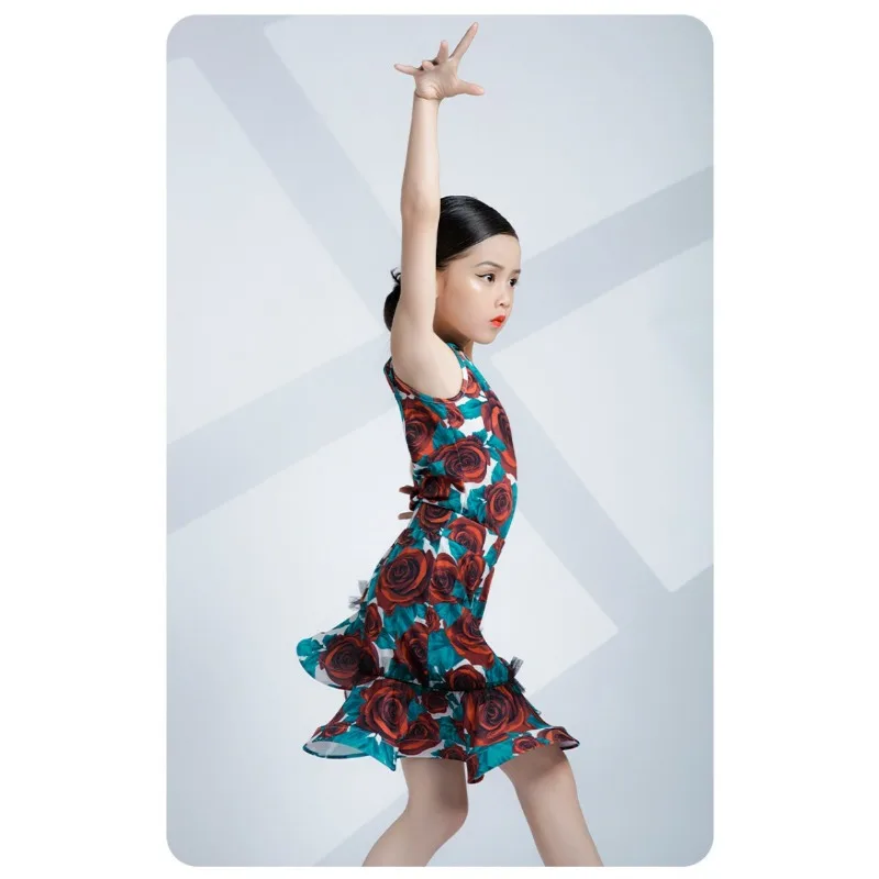 Latin Dance Training Suit 2026 Sling Rose Floral High-End Ballroom Soft Stretch Stage Daily Two Piece Performance Dance Outfit