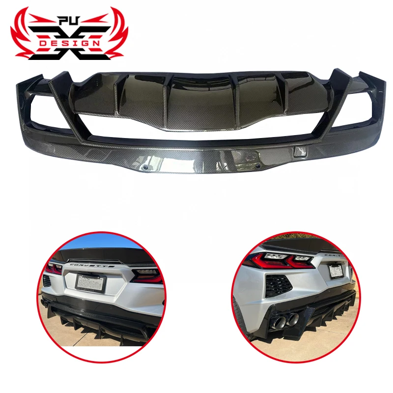 

For Chevrolet Corvette C8 Dry Carbon Fiber Rear Bumper Splitters Fins Scratch Protector Winglets Rear Extension