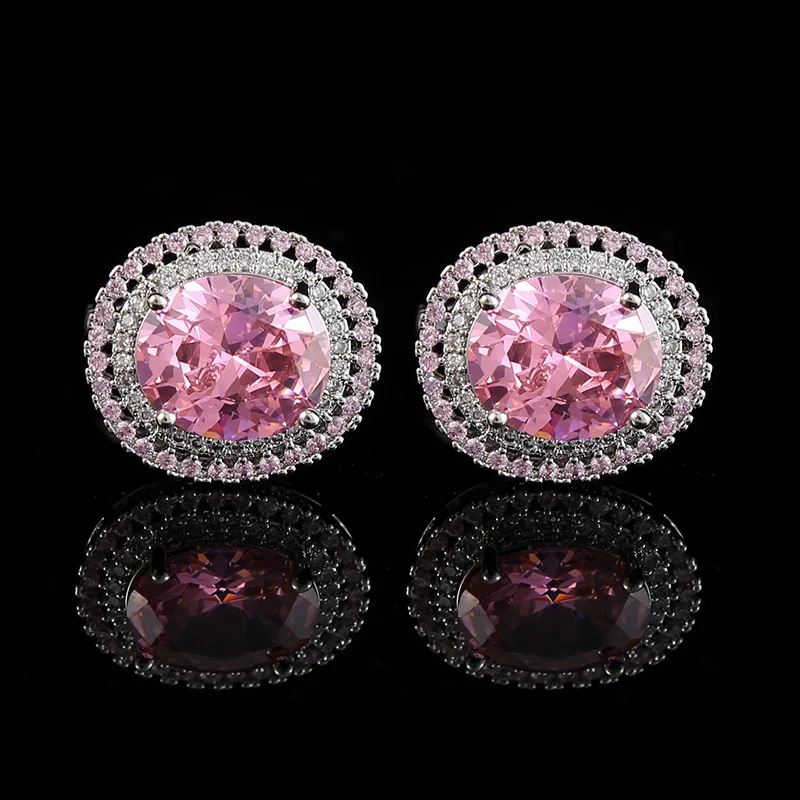 Pink Zircon Cufflinks for Men High-end Luxury French Shirts Accessories Business Banquets Wedding Cuff Links Men\'s Jewelry Gifts