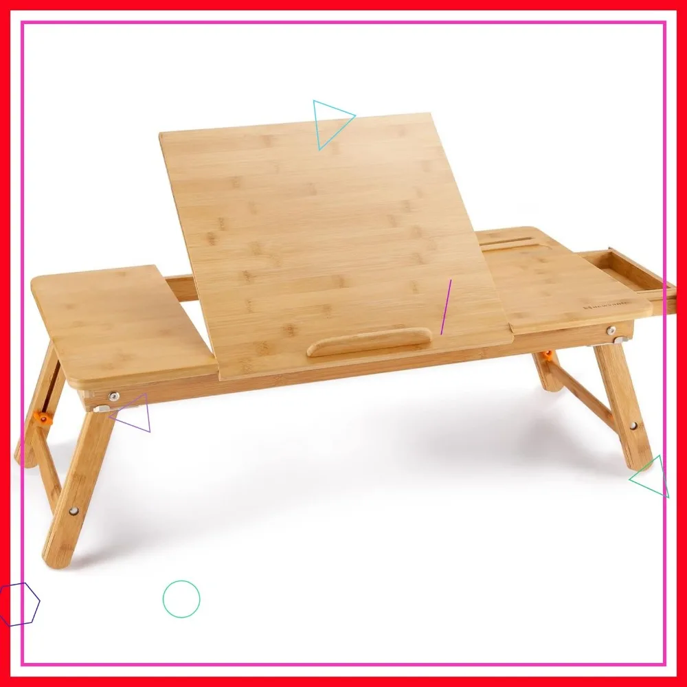 

Регулируемый бамбуковый стол для ноутбука с наклонной столешницей, складной для использования дивана-кровати, портативный поднос большого размера