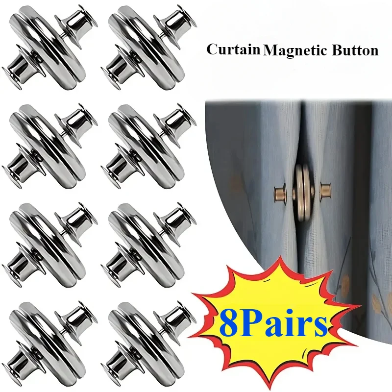 4/8Pairs Curtain Magnetic Button Nail Free Detachable Window Curtain Close Magnet Buckle Adjustment Curtain Magnet Clips