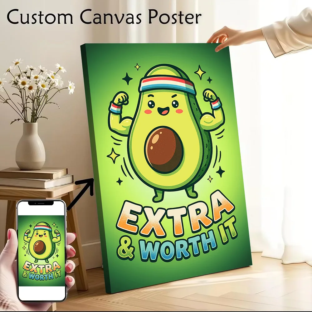 Funny Kawaii Avocado Working Out - Extra & Worth It Canvas Print Perfect Gift for Fans Lovers Personalized Wall Art Poster for