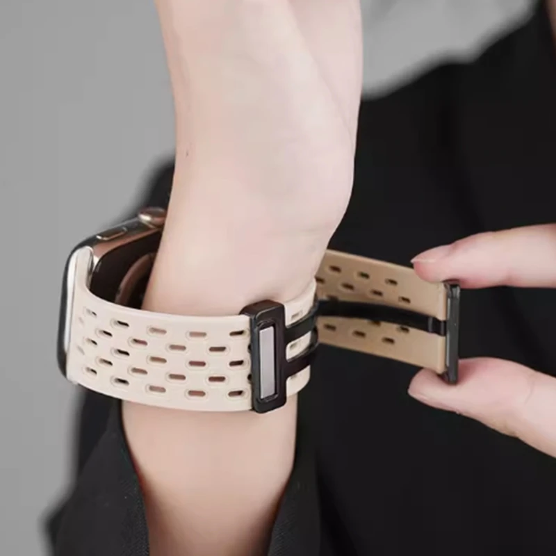 سوار معصم رياضي بمشبك مغناطيسي من السيليكون يسمح بمرور الهواء مع حزام ساعة مريح سريع الإصدار لساعة Fit3 H7JF