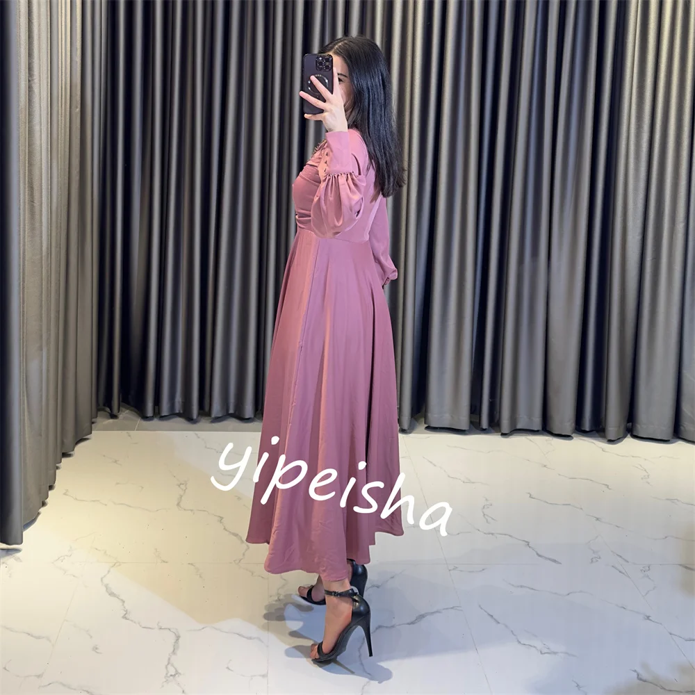 Customized   Ball   Jersey Draped Beading Homecoming A-line O-Neck Bespoke Occasion Gown Midi es