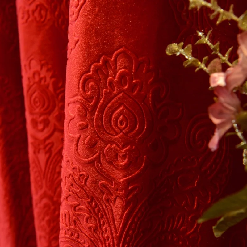 Europe Home Decoration Big Red Jacquard Blackout Curtain For Marriage living Room Bedroom Window Treatment Drapes