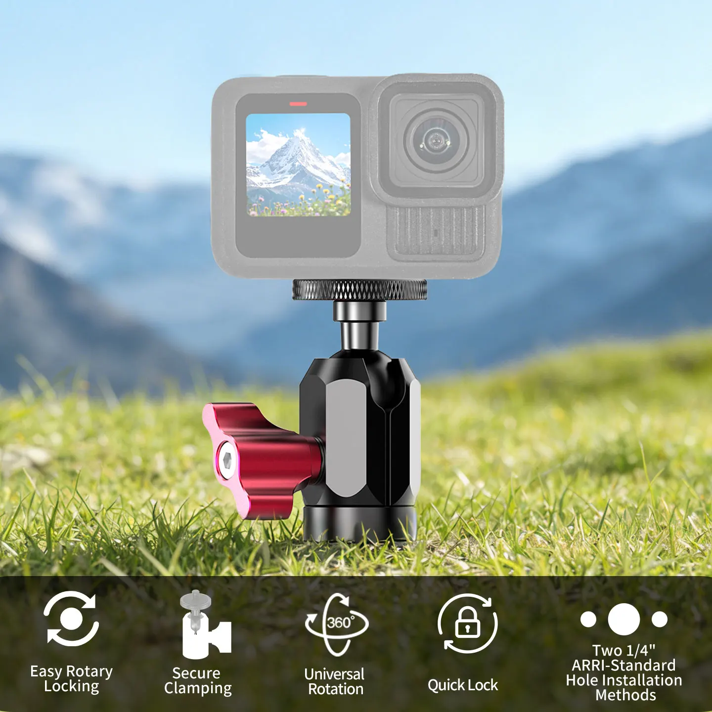 17mm Kugelkopfklemme 360° Drehbar 2kg Tragkraft Mini für Gopro Insta360 DJI OSMO Action-Kamera Motorrad-Lenker Fahrrad-Stativ – Detail 10