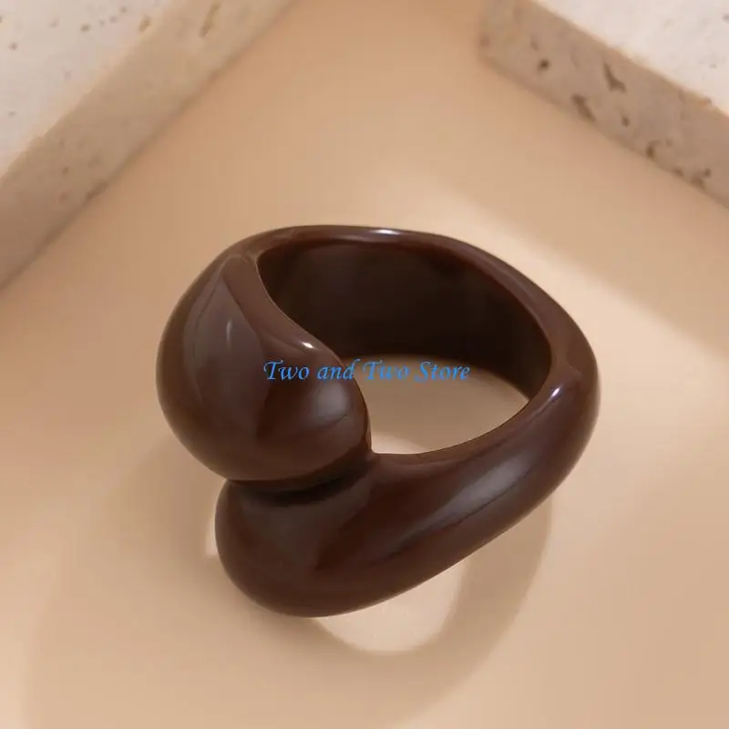 HX6F Colorful Double Droplet Acrylic Rings Handmade Minimalist Accessories Statement Jewelry for Women Party Accessory