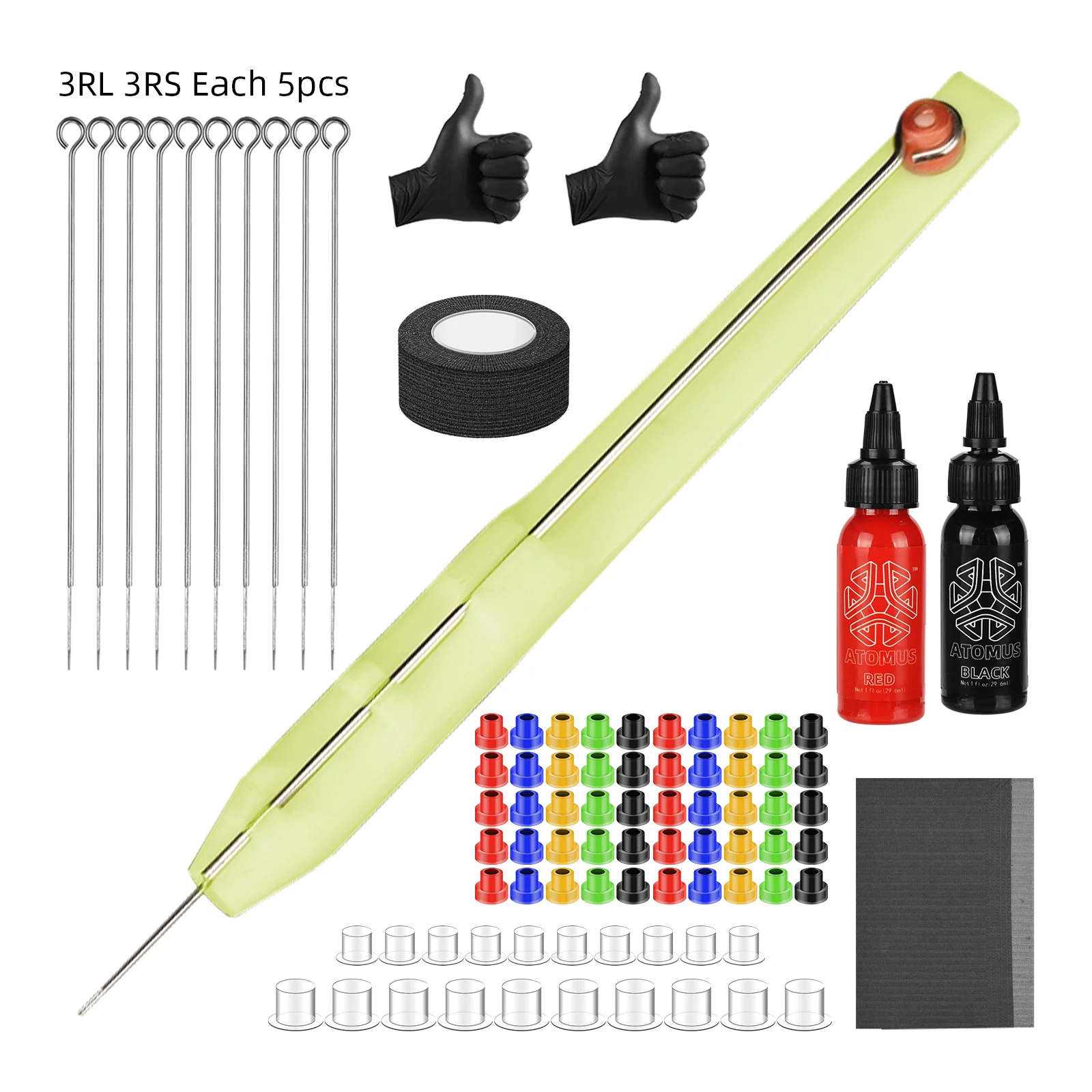 

1 Set Hand Poke Pen and Stick 3RS 3RL Tattoo Needle Holder Tattoo Ink Cup Supply Pigment Glover Grommet Bandage Accessories Kit