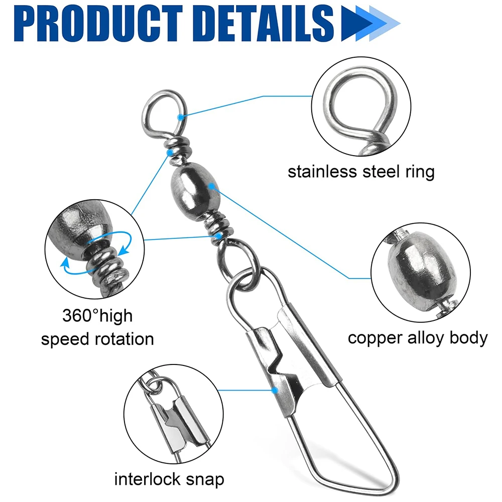 50Pcs Fishing Fish Bait Connector A-type Swivel Pin 1#-14# Movable Buckle Quick Fishing Connection Ring Fishing Gear Accessories