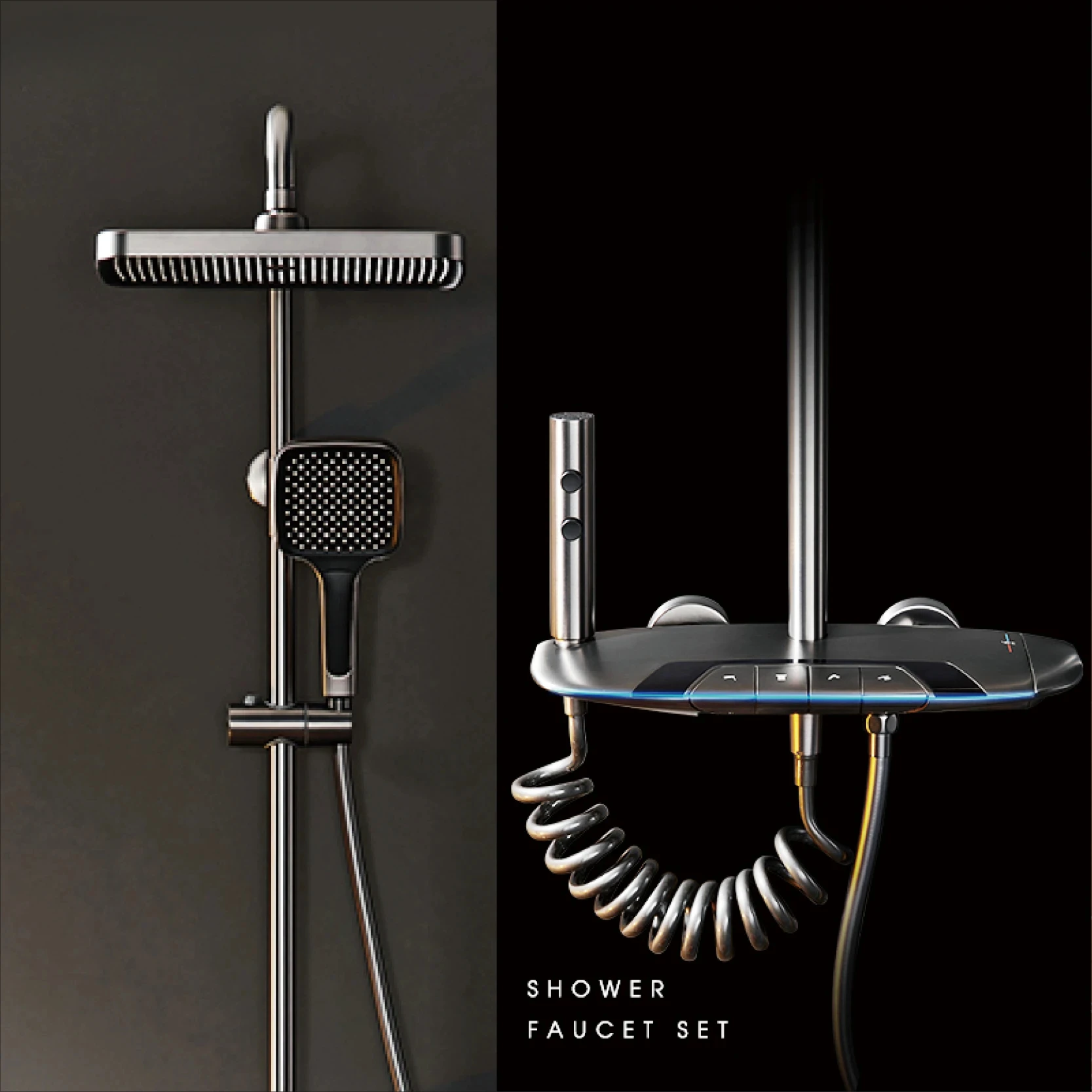 Luxury gun gray brass shower system Constant temperature digital display design One handle cold & hot dual control bathroom Tap