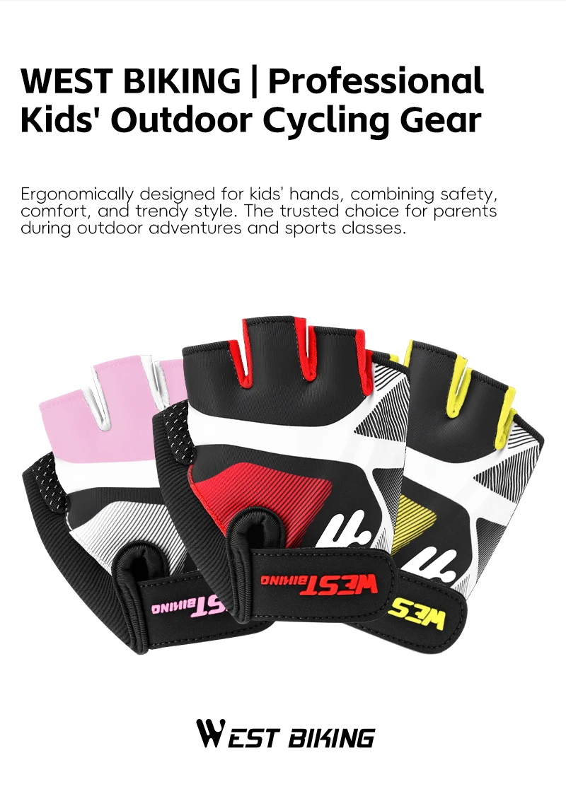 WEST BIKING Fahrradhandschuhe für Jungen, halbe Finger, stoßdämpfend, rutschfest, mit Silikonpolster, Fahrradausrüstung für Mädchen, Sommer-Sporthandschuhe – Detail 14