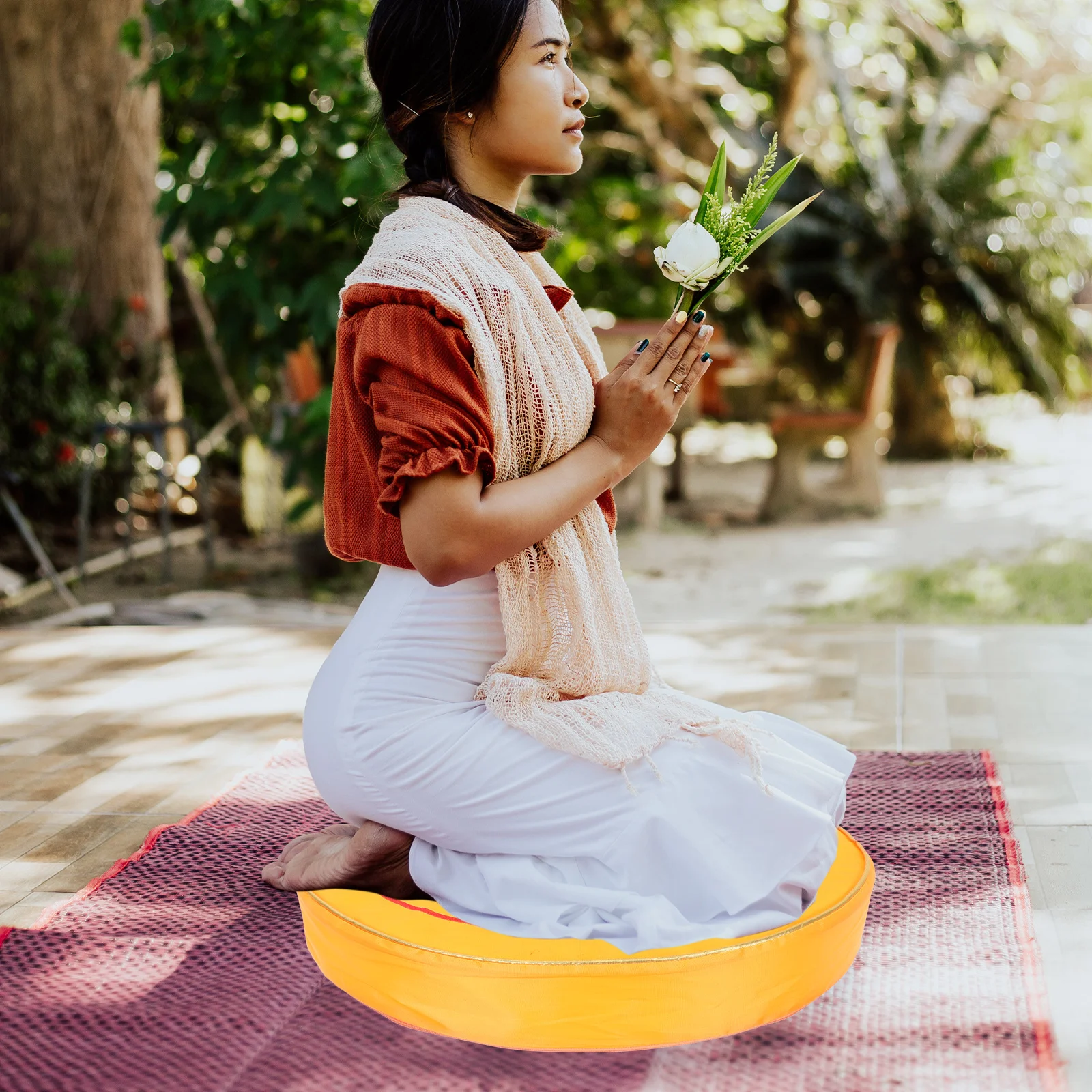 

1 set Meditation Cushion 18 Inch Round Lotus Printing Floor Mat For Buddhist Worship Sitting -- Buddha Worship Cushion,