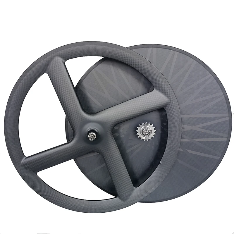 QORA 700C Full Carbon Wheelset Front 41mm Depth 4-Spoke Track Rim Rear Disc Wheels 23mm Width Track Bicycle Clincher/Tubular