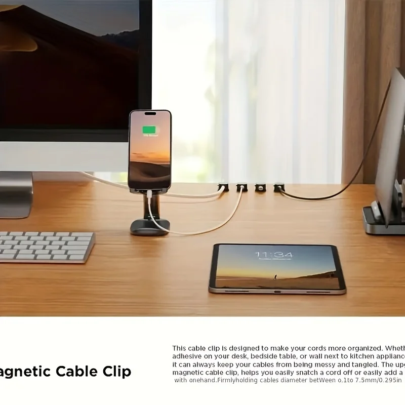 6pcs Magnetic Cable Clips Adjustable Charging Cable Storage Clip for Neat Office Desk, Car and Home Wiring Fixing Storage
