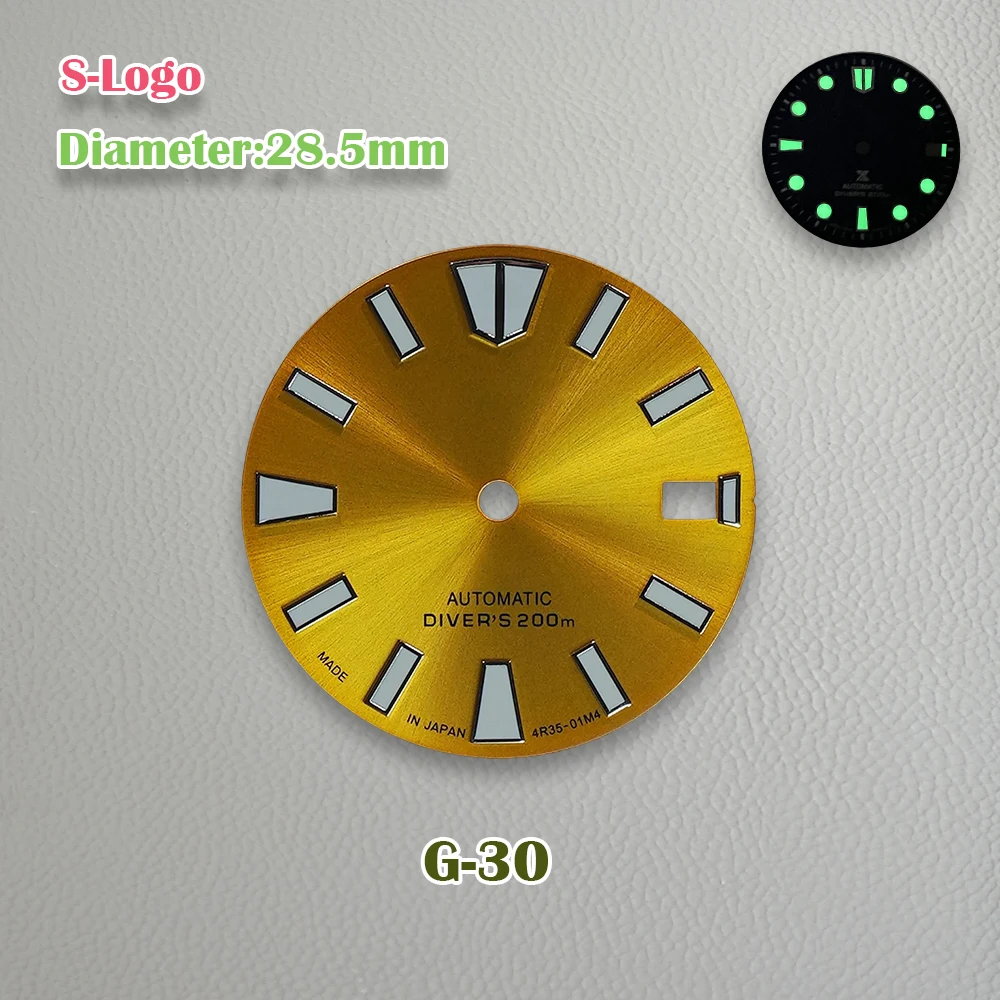 28.5mm S Logo NH35 Dial SKX007 MOD Dial Suitable For NH35/NH36 Movement C3 Green Luminous Fit3/3.8/4.2 O'clock Watch Accessories