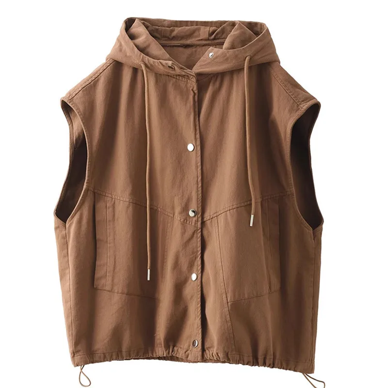

Women Vest Coat Coats Hooded Jackets Vintage Y2k Streetwear Short Sleeve Work Casual Loose Drawstring Elegant Jacket 2026