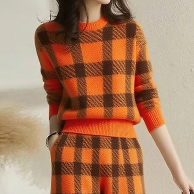 

Modigirl женский теплый свитер контрастного цвета, осень-зима 2022, клетчатый свитер с длинными рукавами и воротником-стойкой, модные винтажные женские топы для отдыха