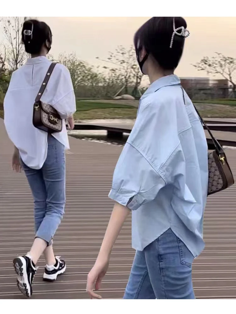 패셔너블한 안티에이징 여름 세트 여성용 하이웨이스트 슬리밍 데님 9피스 투피스 슈트 홍콩 스타일