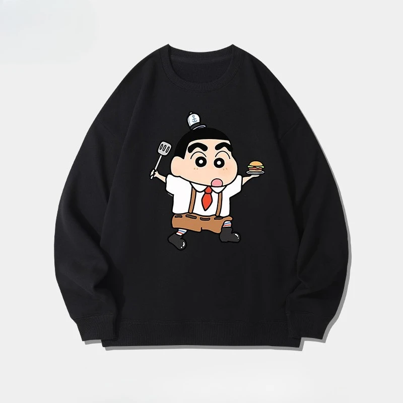 

Осень/зима 2025 года, толстовка с круглым вырезом с забавным принтом Crayon Shin-chan, свободная и подходит как для мужчин, так и для женщин.