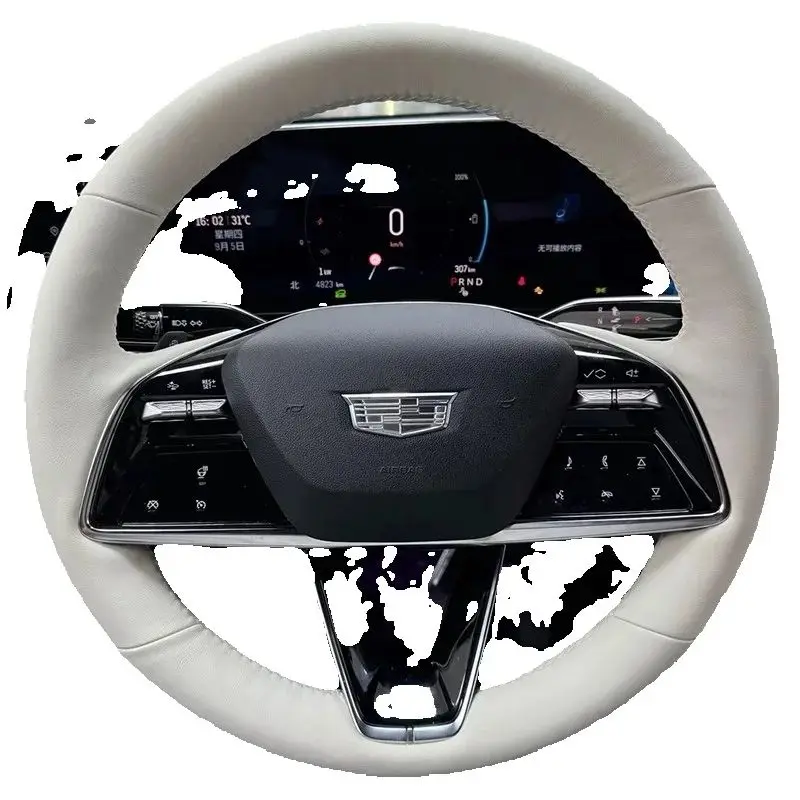 

Hand Stitched non-slip black white Genuine Leather Car Steering Wheel Cover For Cadillac XT5 CT6 Auto Parts