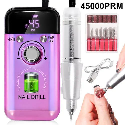 Taladro eléctrico recargable para uñas, 45000RPM, taladros profesionales para uñas de Gel, esmalte, lima de uñas portátil, herramienta de manicura
