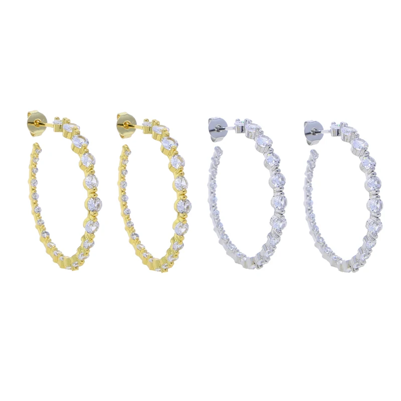 Women Hoop Earring Round Various Sized 5A Cubic Zirconia Sparking Bling 35MM Circle CZ