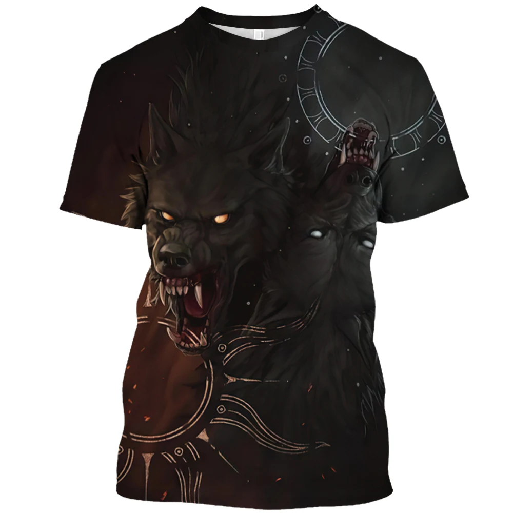 2023 Summer Men\'S Animal Wolf Print 3d Printed T-Shirt O Collar Short Sleeve Street Trend Harajuku Comfortable Plus Size Top