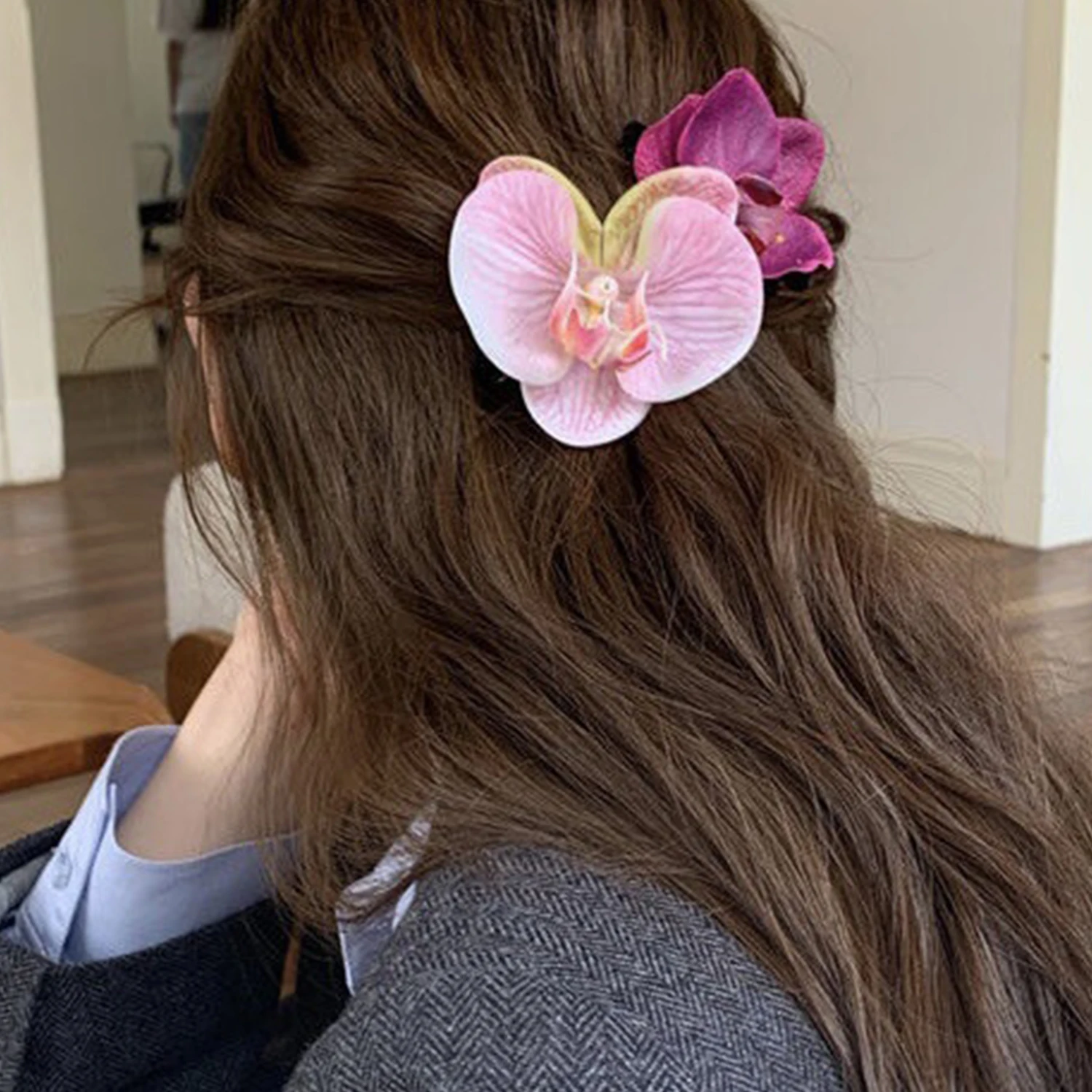 Hair Accessories Flower Hair Clip Hair Ornament Pink Orchid Orchid Hairpin Side Barrettes Headdress Bohemia Barrettes
