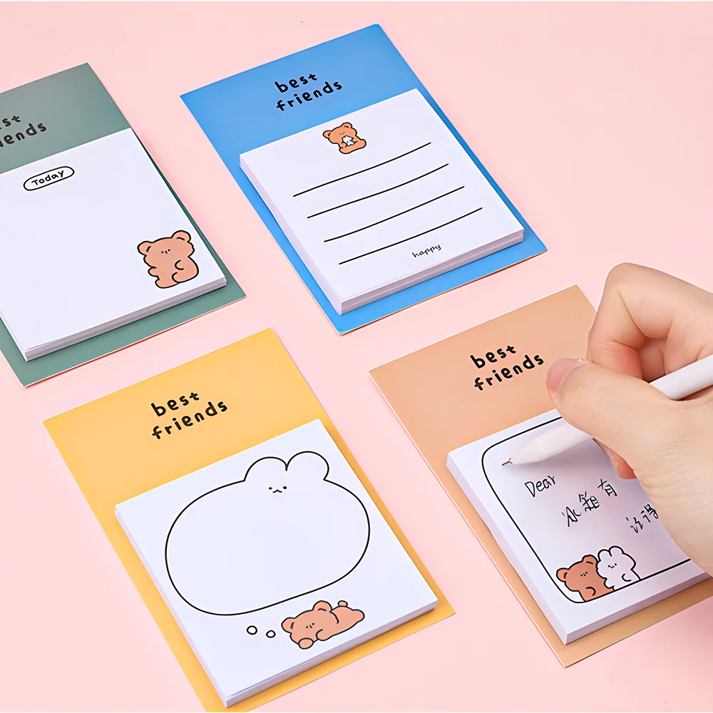 Cute Kawaii Bear Sticky Notes Funny Memo Pad Post Notepads Back to School Girl Stationery Office Supply Planner Agenda Checklist