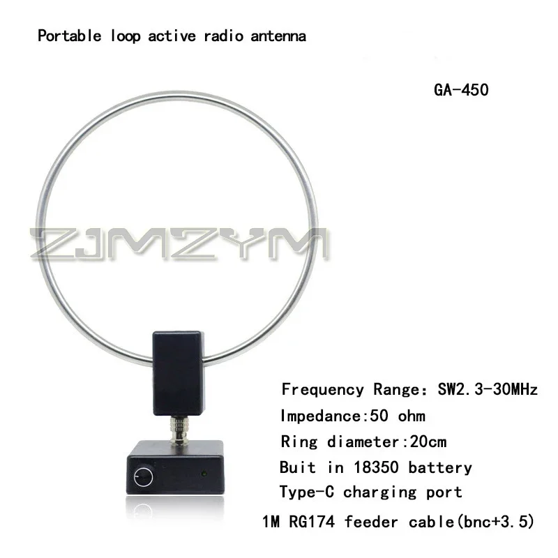 GA-450 Loop Antenna SDR Short Wave Radio Antenna SW 2.30-30 MHz MW 522-1710 KHz Standard Type-c Charging Port VOA radio antenna