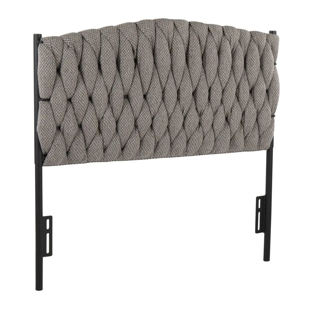 Braided Matisse Twin Size Headboard in Black Metal and Grey Fabric