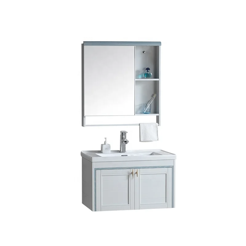 Small Traditional Design Bathroom Unit Rectangle Bathroom Cabinet with Wash Basin and Mirror