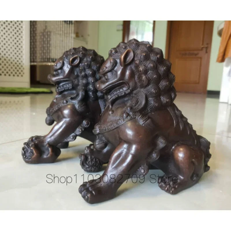 Imagem -04 - Bronze Cobre Leão Fengshui Porta Lions fu Foo Cães Estátua Par Estátua 8