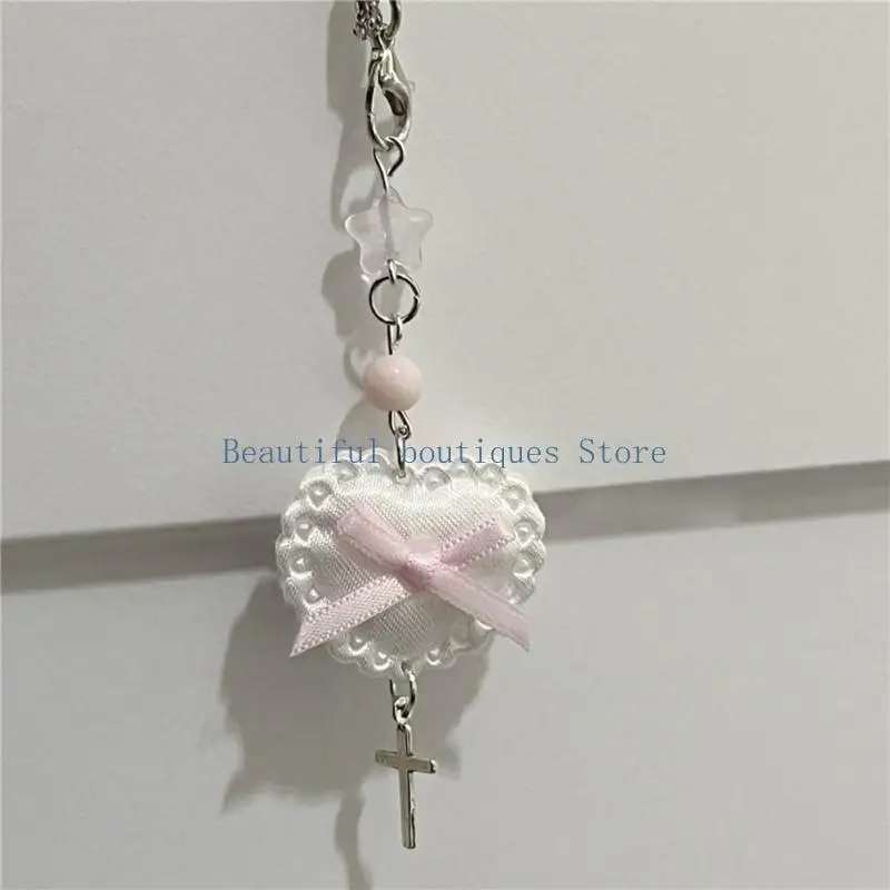 U4LF Heart Shaped Pillow Keyrings Star Pendant Acrylic Keychain Colorful Bows Lanyard Multi-Functional Bags Accessories