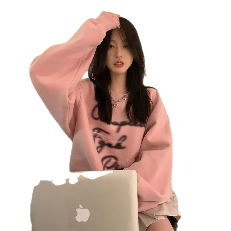 Kawaii Hoodie Spring Autumn Sweet Oversized Letter Sweatshirts Korean Style Casual Tops Coat For Women Y2k Clothes Sweatshirt