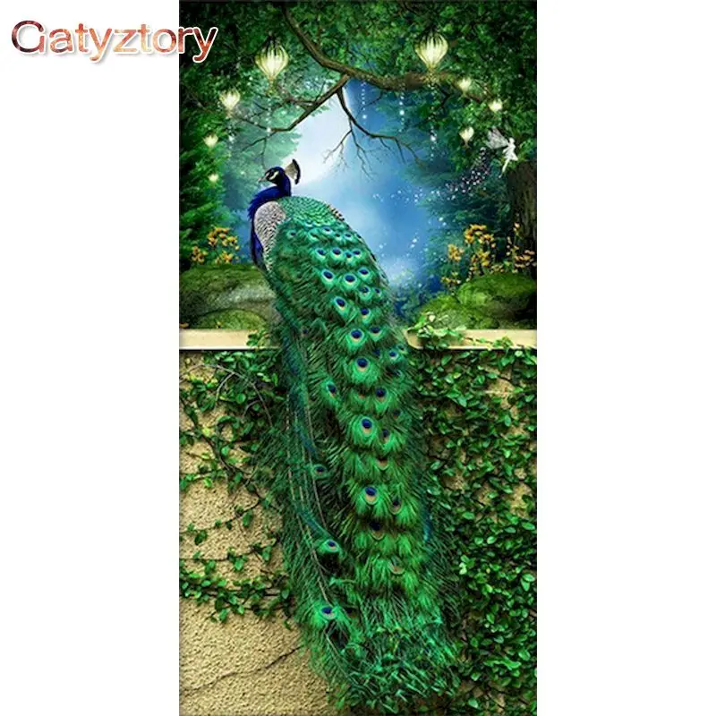 GATYZTORY Acrylic Painting By Numbers Handpainted Number Painting Animal Peacock DIY Coloring By Numbers Adults Crafts Home deco