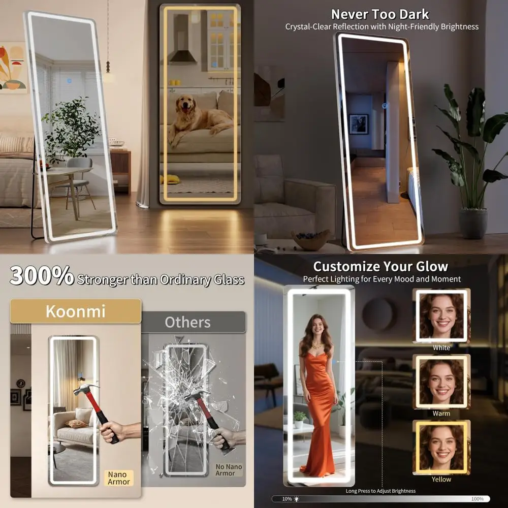 LED Lighted Full-Length Mirror, 71 x 30 Adjustable Brightness and 3 Color Options, Large Bedroom Vanity Mirror for Dressing